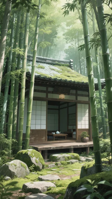 報国寺の竹林、静かな茶屋、苔むした石、傑作