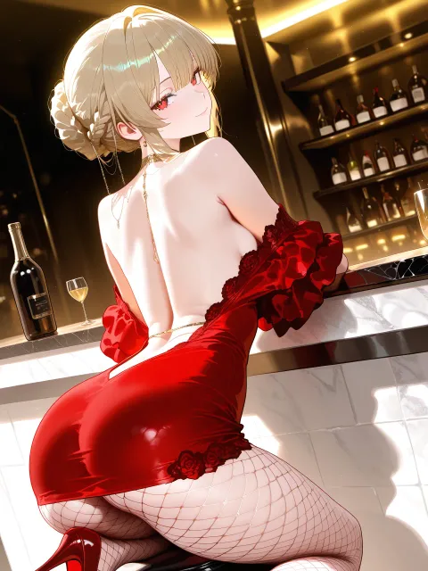 1girl、solo、dark blonde hair - 網タイツ
