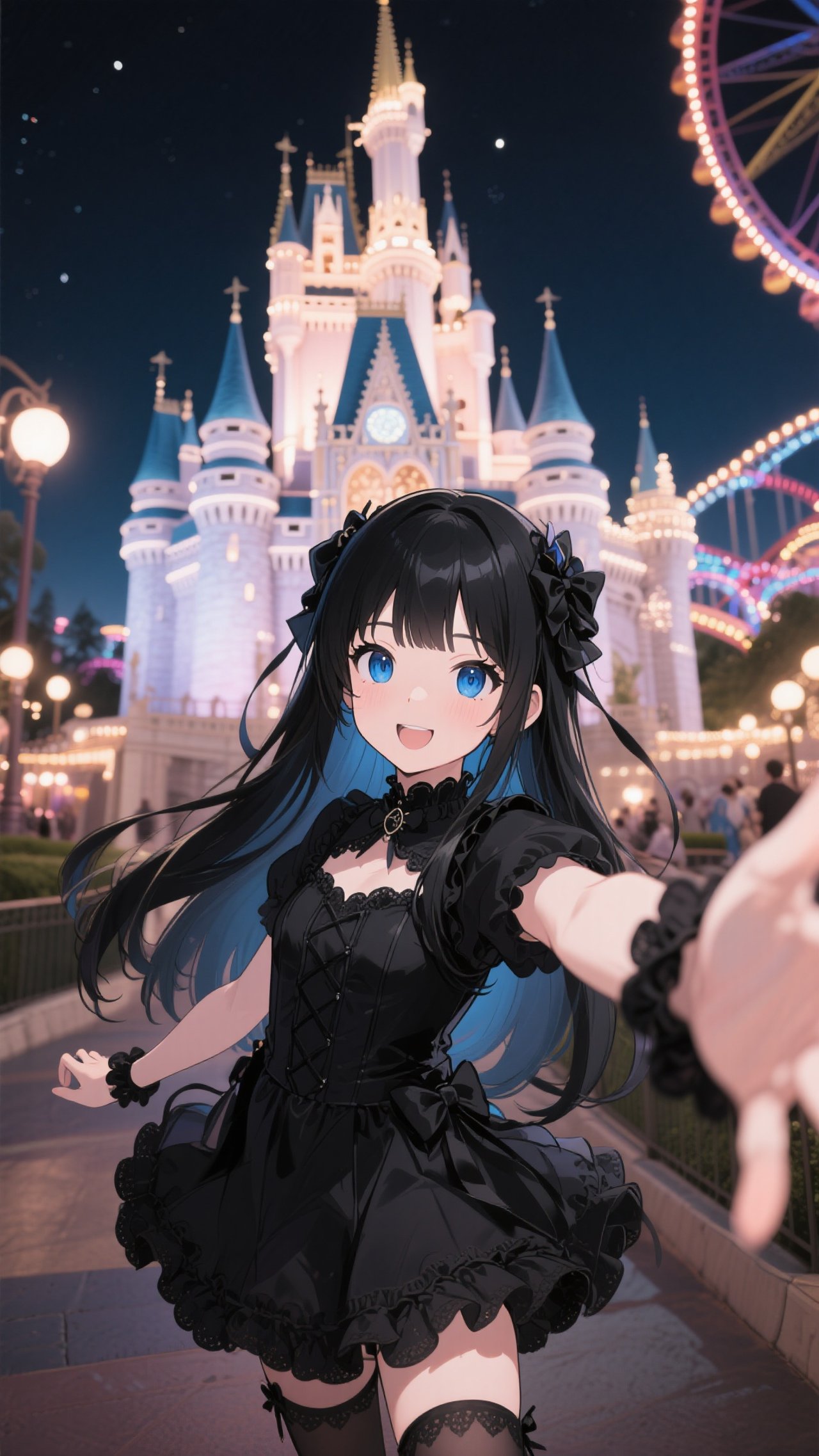 黒髪娘💕ねぇねぇ次はお城行こう💕早く早くパパ遅いよぉ❤️ — りゆさんのAIイラスト