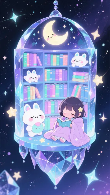 A glowing library floating… - 空飛ぶ図書館