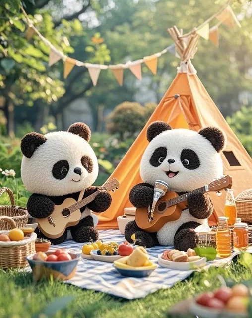 かわいいパンダが歌っています