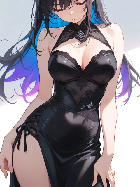 漆黒のロングヘアの色っぽい美少女 - 黒髪 vs 金髪