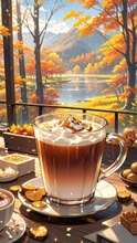 紅葉を見ながら飲むフラペチーノ