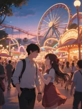 夕暮れの遊園地