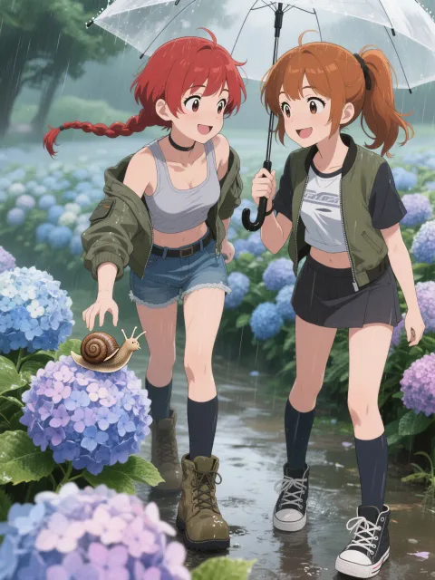 双子と紫陽花と蝸牛