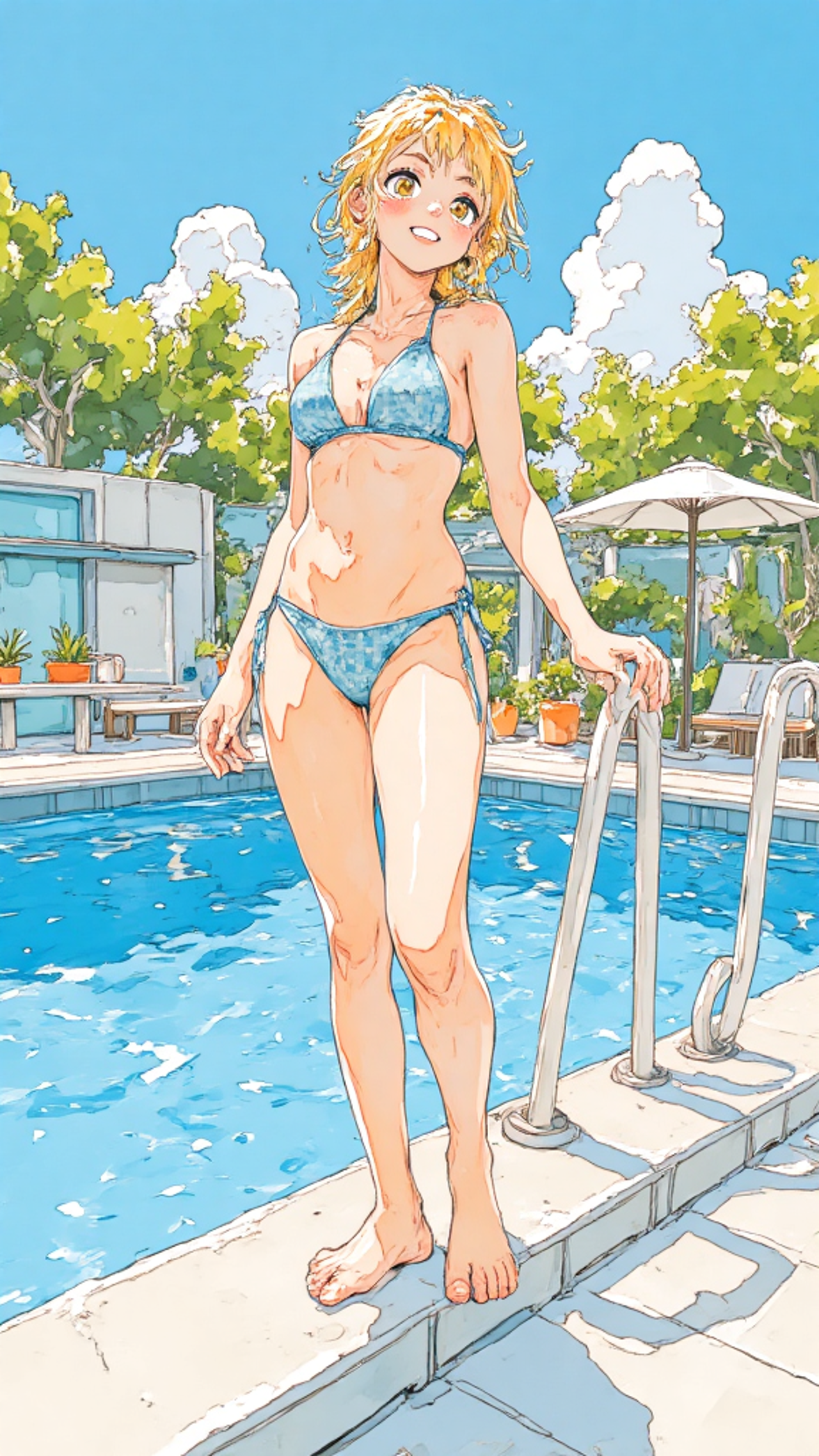 夏のプールサイド — さんごさんのAIイラスト