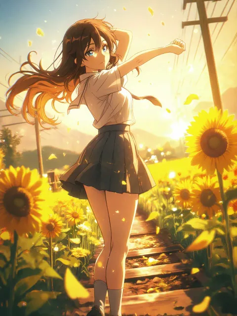 a beautiful Japanese high… - 向日葵畑の少女