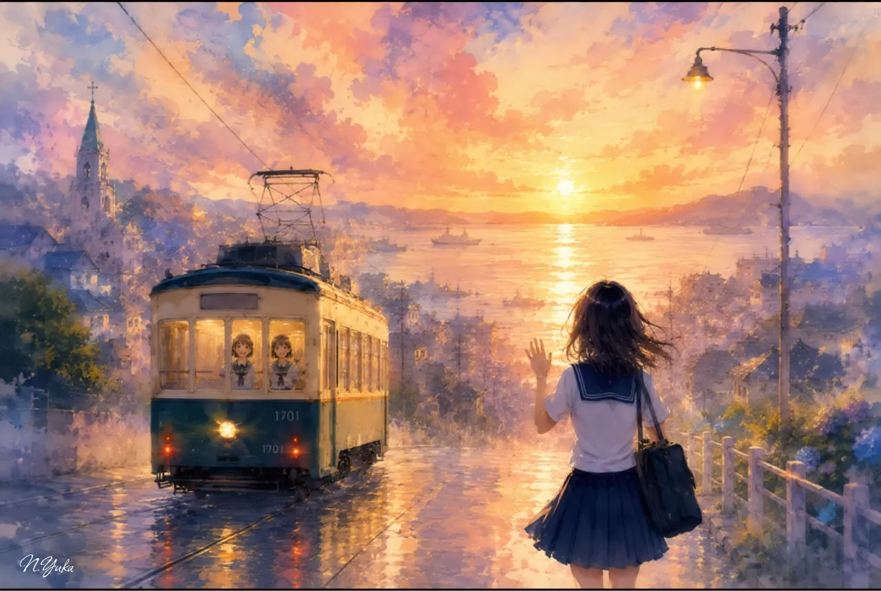 夏へ続く路面電車-The Streetcar to Summer — n.yukaさんのAIイラスト