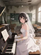 廃校で演奏する花嫁