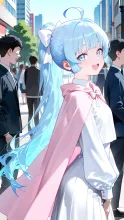 ケープを羽織る水色