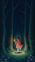 Whimsical Dark Night Torch Person Forest — あん77さんのAIイラスト