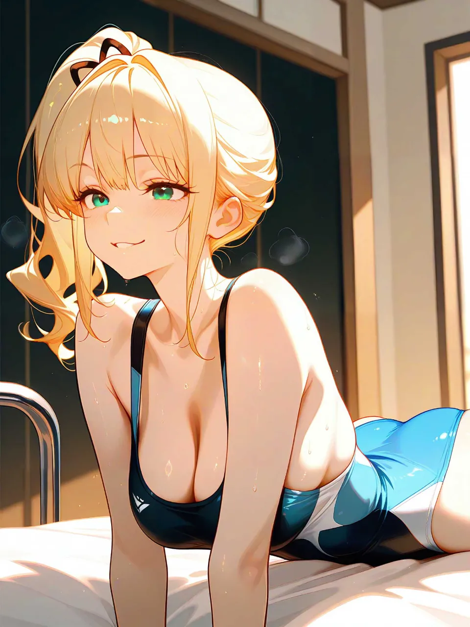 汗が輝く筋トレ美女