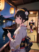 屋形船の芸者美人