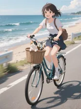 海風と猫と自転車