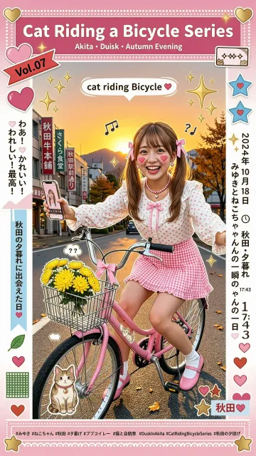 自転車に乗ってる猫シリーズ、夕暮れ