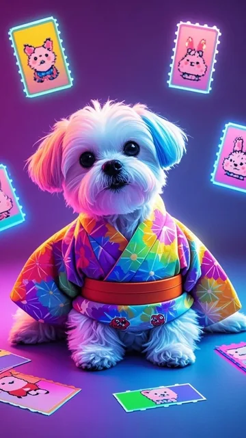 浴衣着るマルチーズの子犬