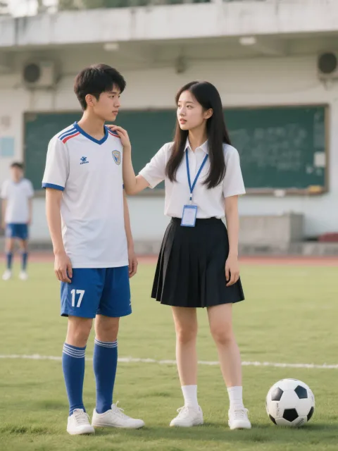 体全体見える状態で同級生の男子部員を慰めているサッカー部のマ…