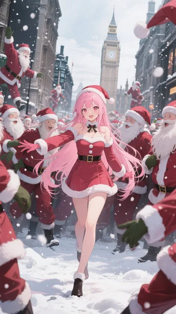 ピンク髪サンタ娘💕さぁ❤️これから良い子にプレゼントくばるよ💕