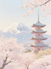 富士山と桜と五重の塔