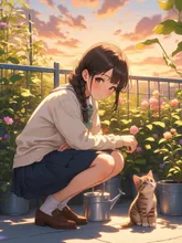 屋上庭園と子猫
