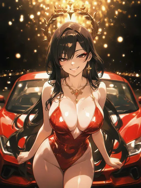 モーターショーのコンパニオンの成人女性 - スーパーカー