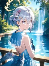 滝を眺めているドレスアズサ