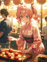 ヨーヨー釣りをする彼女
