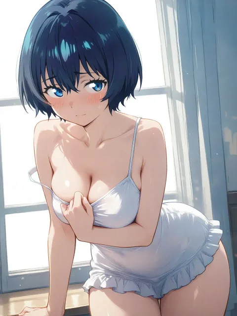 肩紐がずれ恥ずかしがる