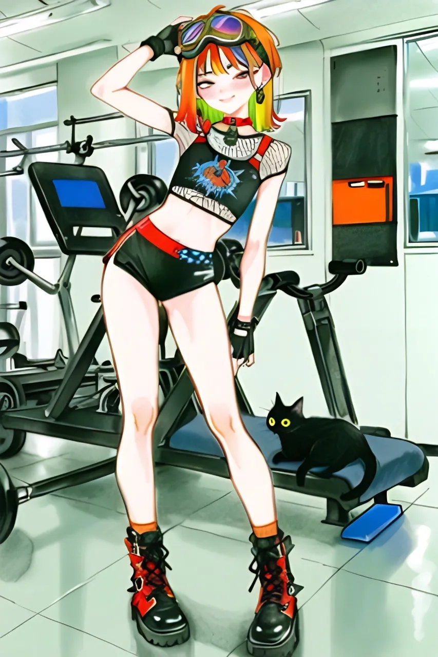 スポーツジムにやってきた…パンク娘と黒ニャンコ…橙