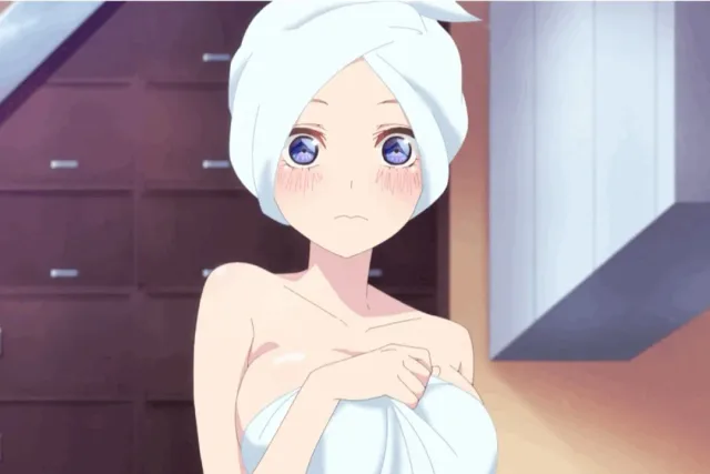 girl holding her towel before it gets fell down