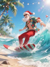 Chill Santa Surfer on Tropical Beach — kaoriさんのAIイラスト