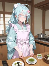 和菓子を作ってみたものの自信無い水色 — フジなすさんのAIイラスト