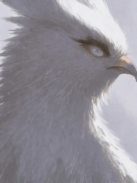 白い鷹の獣人、白いはね、美しい顔、白い髪の毛、白い瞳