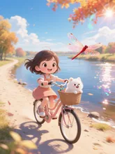川辺をサイクリング — コロンさんのAIイラスト