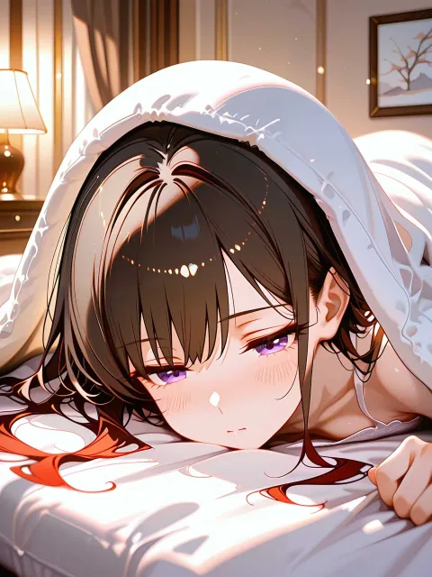 不倫という状況で表現しています、女性の表情や - 毛布の中