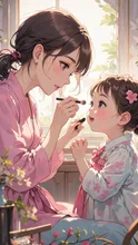 ママに頬紅塗ってもらったよー