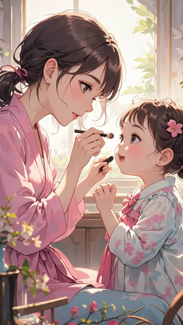 ママに頬紅塗ってもらったよー