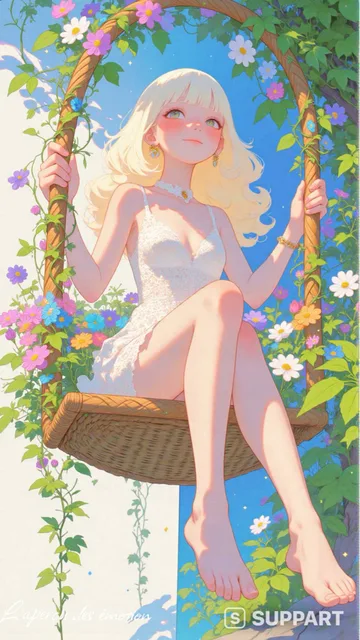 Flower swing in the morning mist