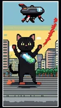 黒い子猫とドローン — ピクセルアートのAIイラスト|SUPPART