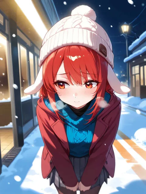 きちんとした服装、顔がはっきり見える、夜の駅前の街灯の下