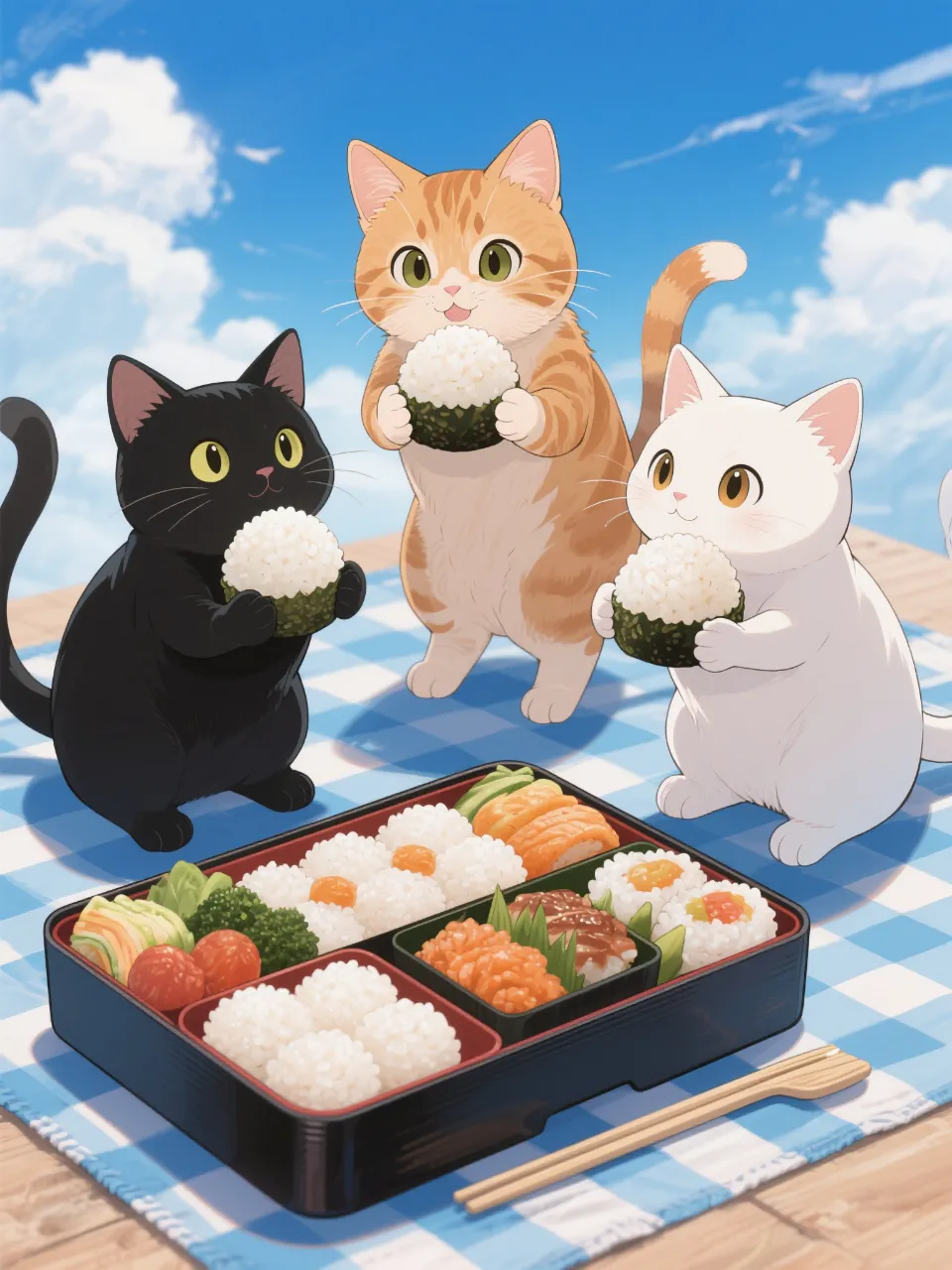 みんなでおべんとうにゃ🍱🐱🐱🐱