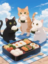 みんなでおべんとうにゃ🍱🐱🐱🐱