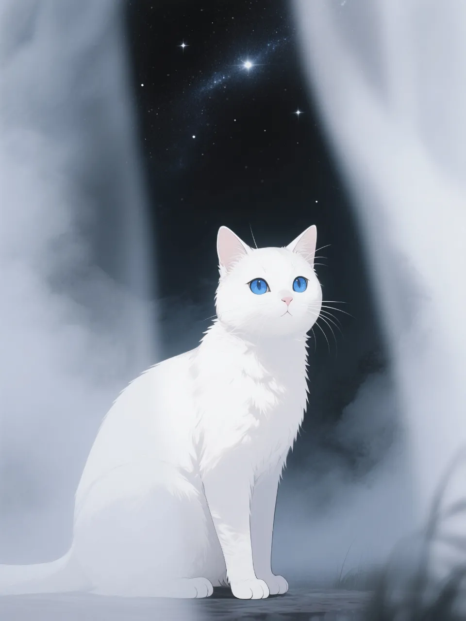 霧の夜と白猫