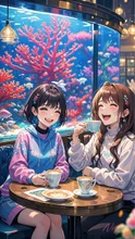 姉妹で夜カフェへ