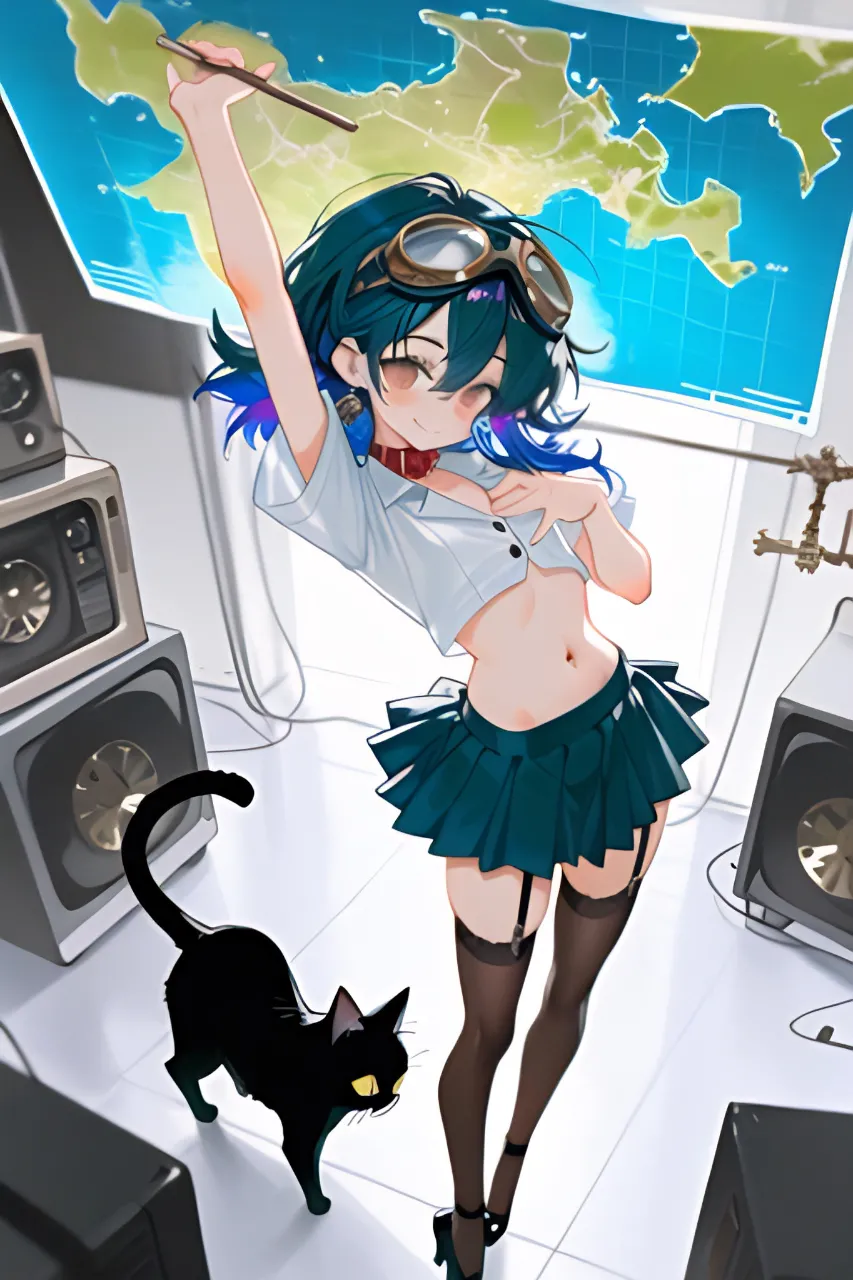 お天気キャスターになってみた…パンク娘と黒ニャンコ…青