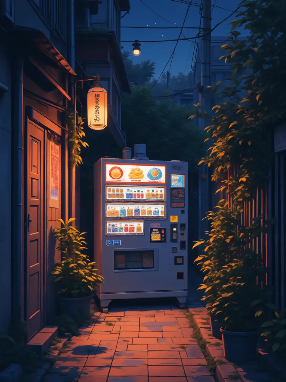 路地裏の自販機の光