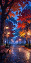 秋の夜 公園 ベンチ