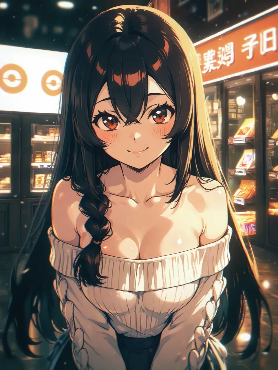 お店に来た黒髪三つ編み少女