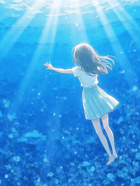 深海少女、海面に手を伸ばす - 画像生成チャレンジ