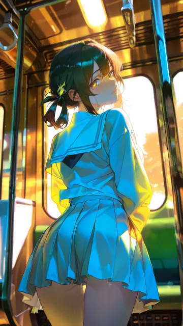 An ink style illustration of… - 路面電車と制服少女